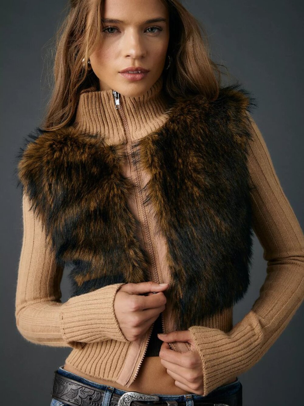BDG Tori Faux Fur Trim Zip-Up Sweater Jacket Size XS TEMPORARILY UNAVAILABLE